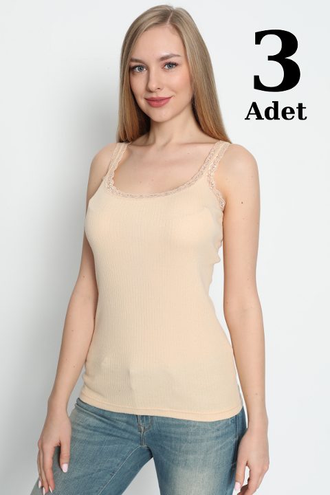 Pamuklu Dantelli İnce Askılı Atlet 3lü Paket Arma Yıldız 3362