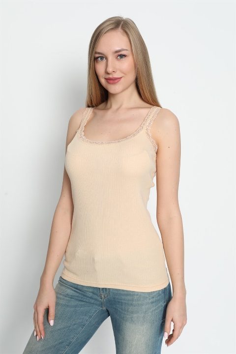 Pamuklu Dantelli İnce Askılı Atlet 3lü Paket Arma Yıldız 3362 - Ten