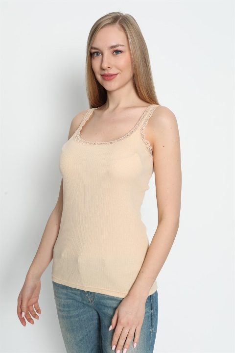 Pamuklu Dantelli İnce Askılı Atlet 3lü Paket Arma Yıldız 3362 - Ten