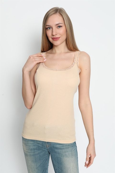 Pamuklu Dantelli İnce Askılı Atlet 3lü Paket Arma Yıldız 3362 - Ten