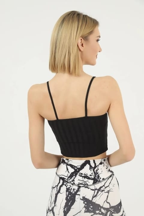 Pamuklu İp Askılı Crop Atlet Beyaz Anıt 2205 - Siyah