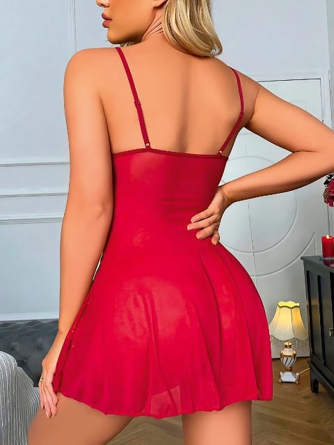 İpli Dantelli Tül Gecelik Lily Bianca 1023 - Bordo