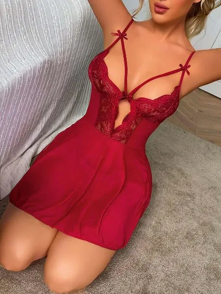 İpli Dantelli Tül Gecelik Lily Bianca 1023 - Bordo