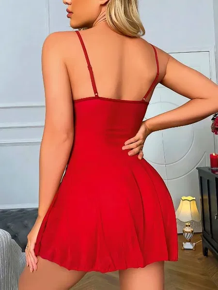 İpli Dantelli Tül Kırmızı Body Lily Bianca 1024 - Kırmızı