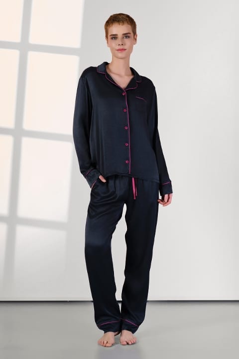 Kadife Viskon Kadın Pijama Takımı Doreanse 4037 - Lacivert