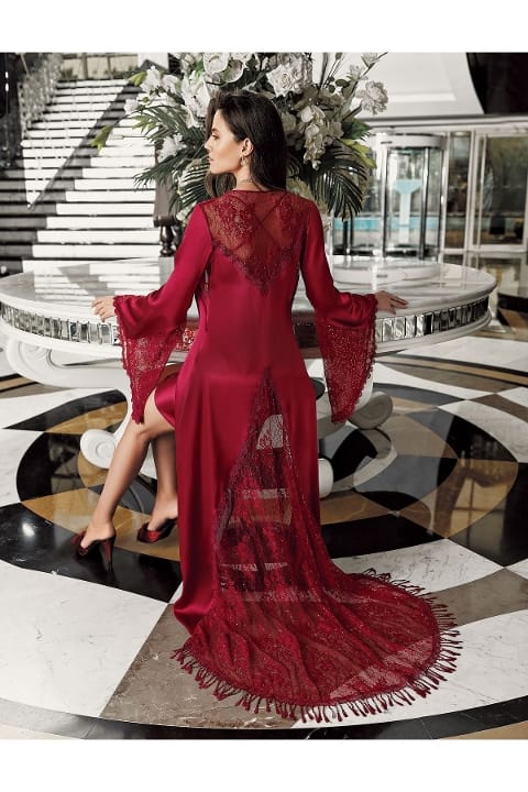 Dantel Detaylı Pembe Saten Fantazi Gecelik Takımı İmaj 3201 - 2