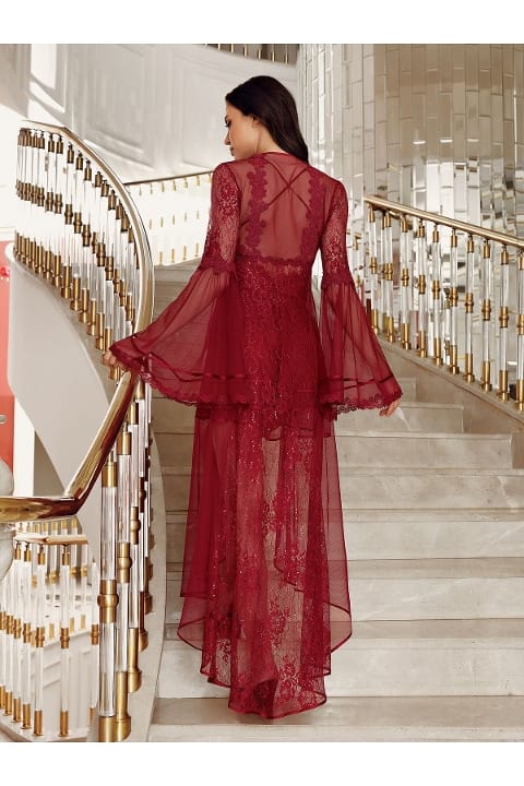 Tül Fantazi İspanyol Kollu Gecelik Takımı Pembe İmaj 4208 - 2