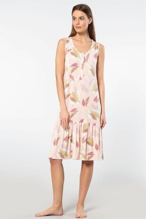 Düğmeli Askılı Desenli Midi Boy Kadın Gecelik Viskon Elastan Türen 3386