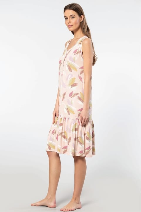 Düğmeli Askılı Desenli Midi Boy Kadın Gecelik Viskon Elastan Türen 3386 - 2