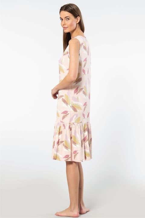 Düğmeli Askılı Desenli Midi Boy Kadın Gecelik Viskon Elastan Türen 3386 - Pudra