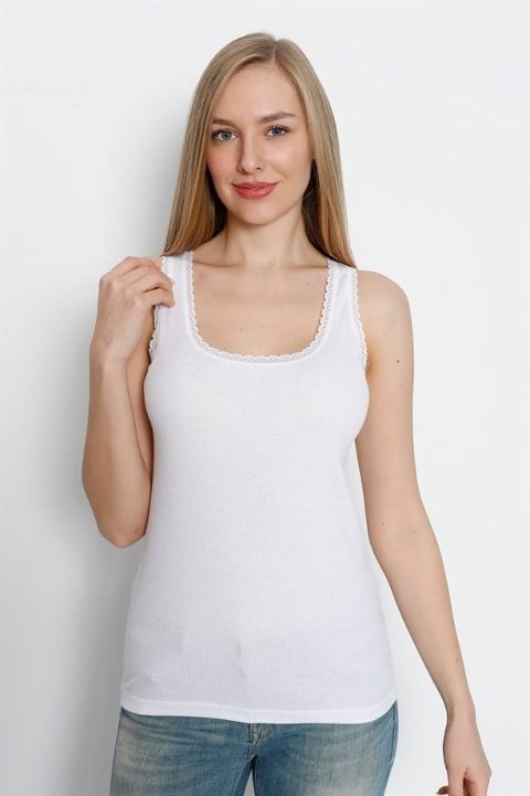 Kalın Askılı Dantelli Atlet Pamuk Ribana Arma Yıldız 3363 - Beyaz