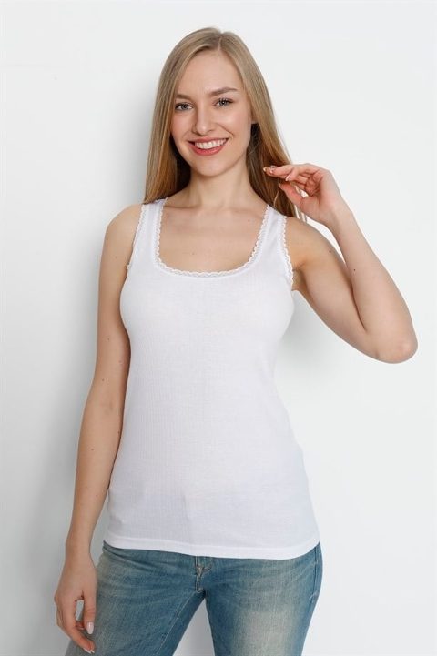 Kalın Askılı Dantelli Atlet Pamuk Ribana Arma Yıldız 3363 - Beyaz