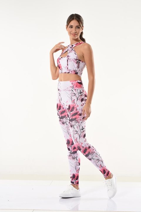 Yüksek Bel Çiçek Desenli Tayt Takım Derya 530