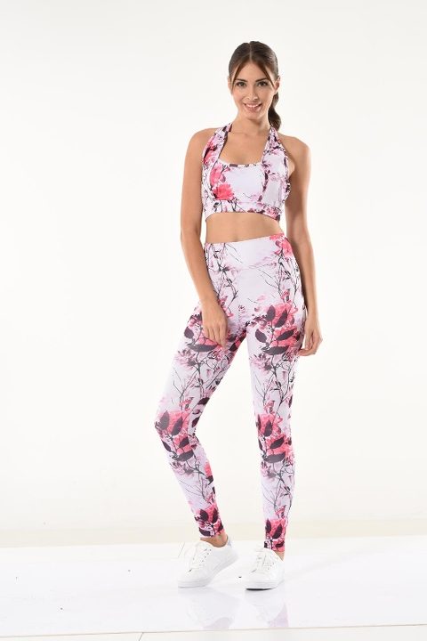 Derya Kurşun Yüksek Bel Çiçek Desenli Tayt Takım Derya 530 - Görsel 3