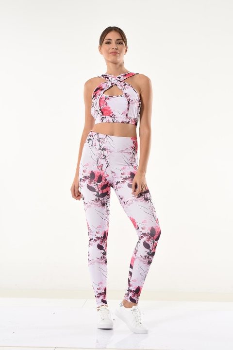 Derya Kurşun Yüksek Bel Çiçek Desenli Tayt Takım Derya 530 - Görsel 4