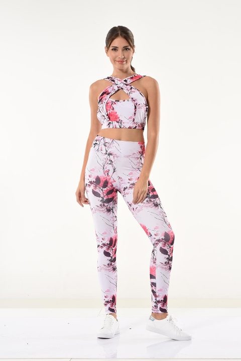 Derya Kurşun Yüksek Bel Çiçek Desenli Tayt Takım Derya 530 - Görsel 5