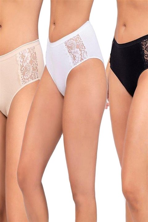 Yüksek Bel Dantelli Külot  Çift Kaplan 637