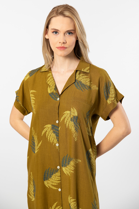 Viskon Yaprak Desenli Kısa Kollu Elbise Türen 3601 - 2