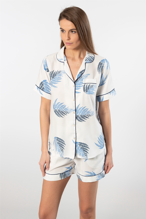 Desenli Dokuma Kadın Şort Pijama Takımı Türen 3605 - 2