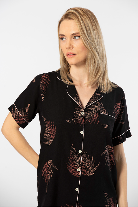 Yaprak Desenli Viskon Şort Pijama Takımı Türen 3605 - 2