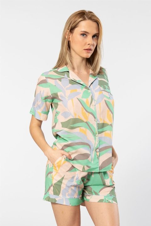 Desenli Dokuma Şort Takım Kadın Türen 3605