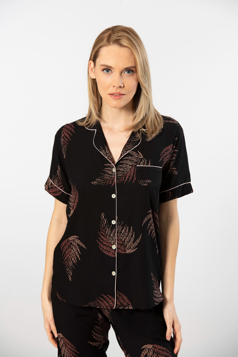 Yaprak Desenli Kısa Kollu Pijama Takımı Türen 3604