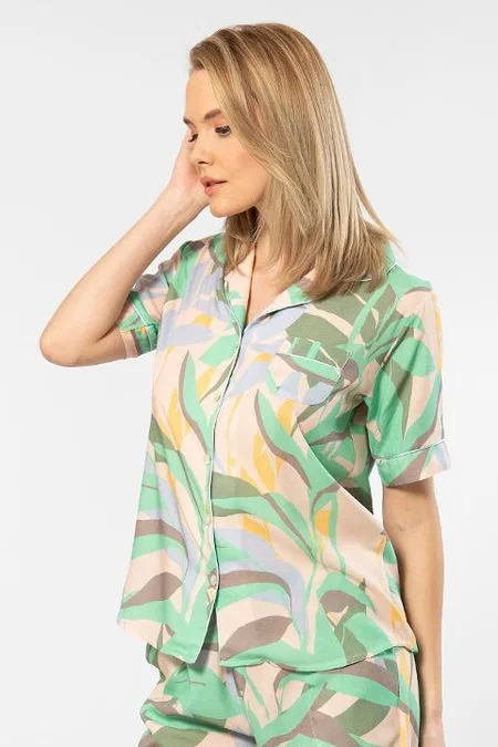Desenli Viskon Kadın Pijama Takımı Türen 3604 - Yeşil