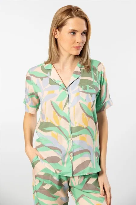 Desenli Viskon Kadın Pijama Takımı Türen 3604 - Yeşil