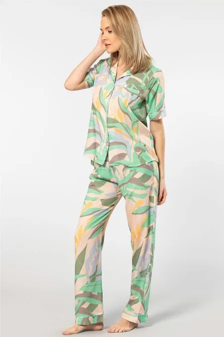Desenli Viskon Kadın Pijama Takımı Türen 3604 - Yeşil