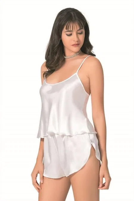 Ekru Saten Kadın Babydoll Şort Takımı Ahu 9089 - Ekru