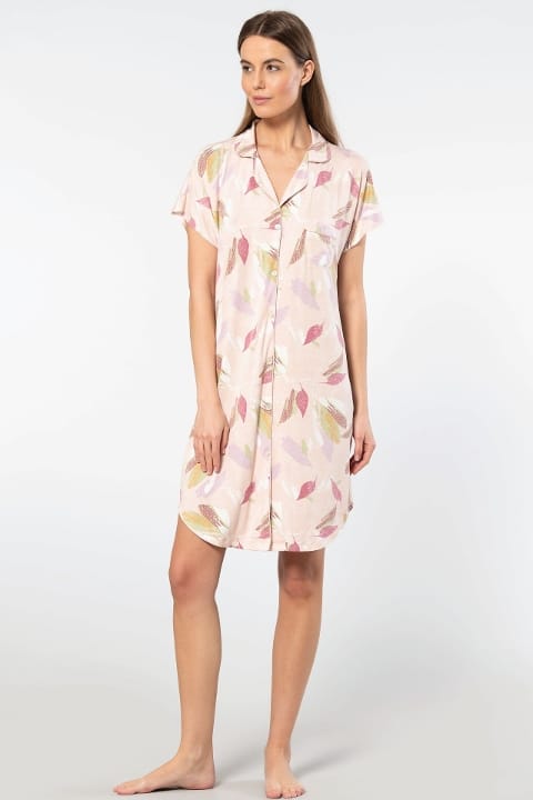 Viskon Elastan Gömlek Yaka Kısa Kollu Kadın Gecelik Türen 3607