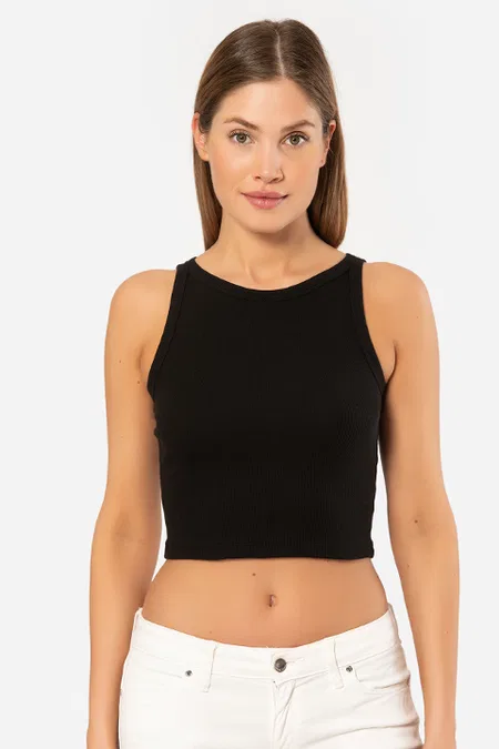 Pamuklu Fitilli Crop Atlet Siyah Türen 3404 - Siyah