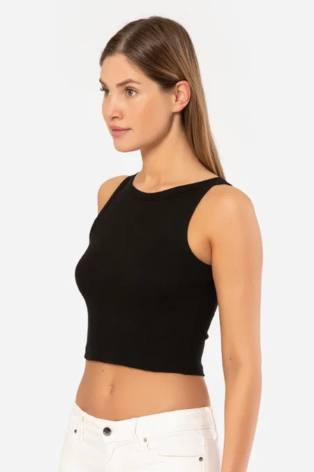 Pamuklu Fitilli Crop Atlet Siyah Türen 3404 - Siyah