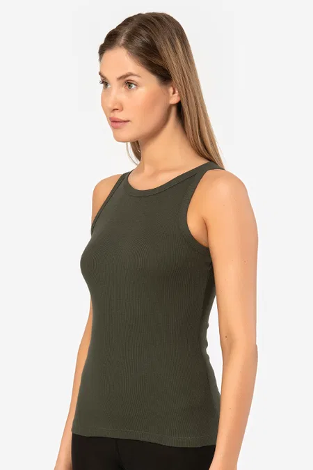 Fitilli Halter Yaka Kadın Atlet Pamuklu Türen 3403 - Haki