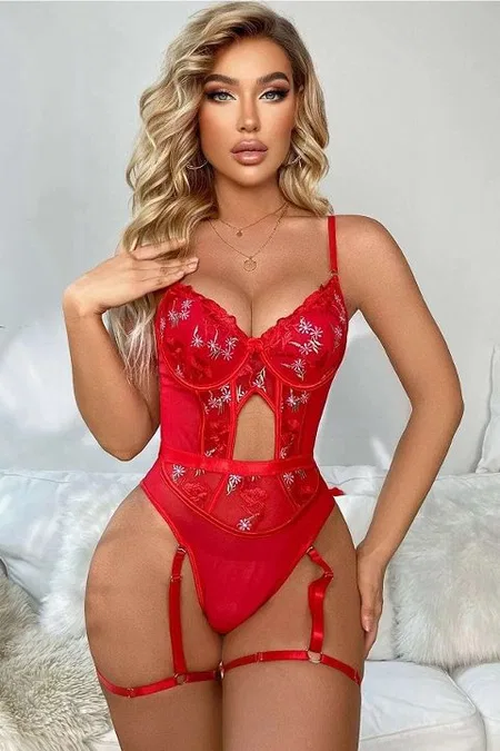 Kırmızı Dantel Transparan Fantezi Body For Dreams 8413 - Kırmızı