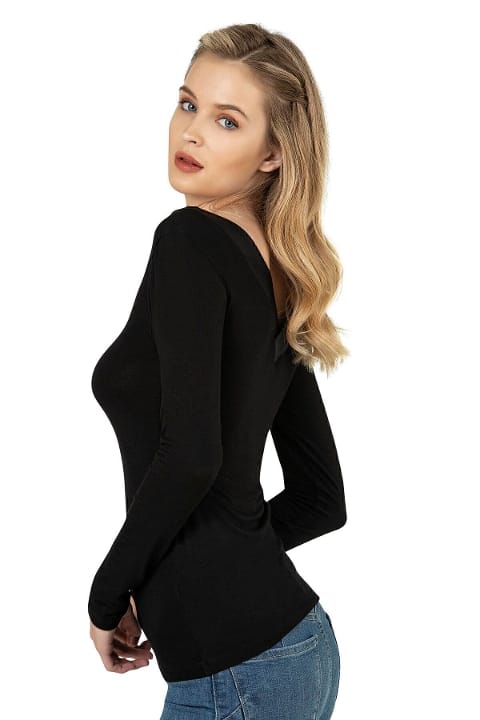 Esnek Rahat Uzun Kollu Bluz Özkan 26984 - Siyah