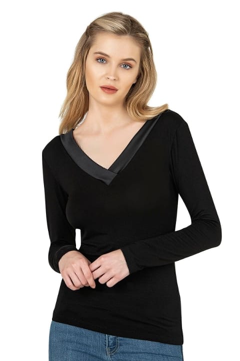 Esnek Rahat Uzun Kollu Bluz Özkan 26984 - Siyah