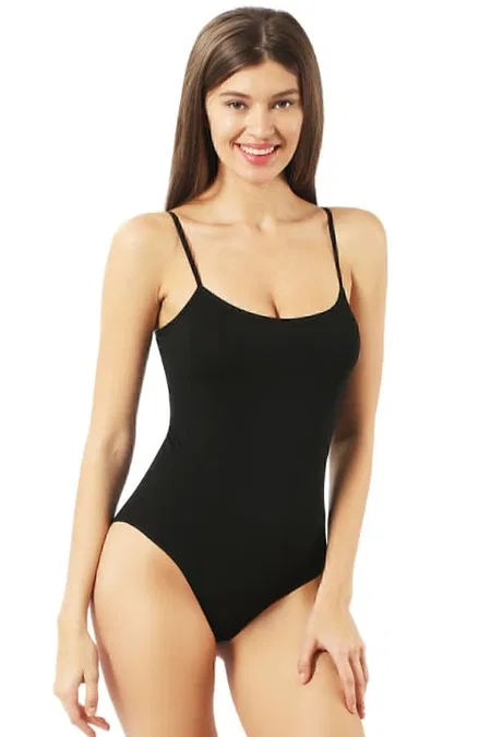 Pamuklu İnce Askılı Çıtçıtlı Body Özkan 0603 - Siyah