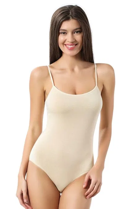 Pamuklu İnce Askılı Çıtçıtlı Body Özkan 0603 - Ten