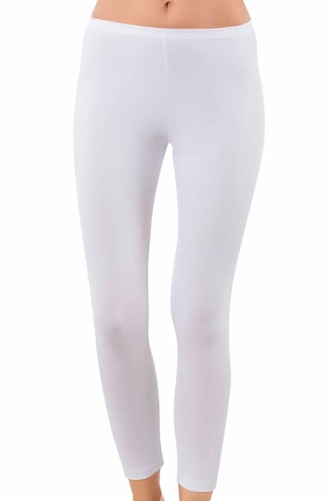 Pamuklu Likralı Yüksek Bel Uzun Tayt Özkan 0415 - Beyaz