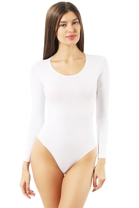 Pamuklu Likralı Uzun Kollu Yuvarlak Yaka Body Özkan 0600 - Beyaz
