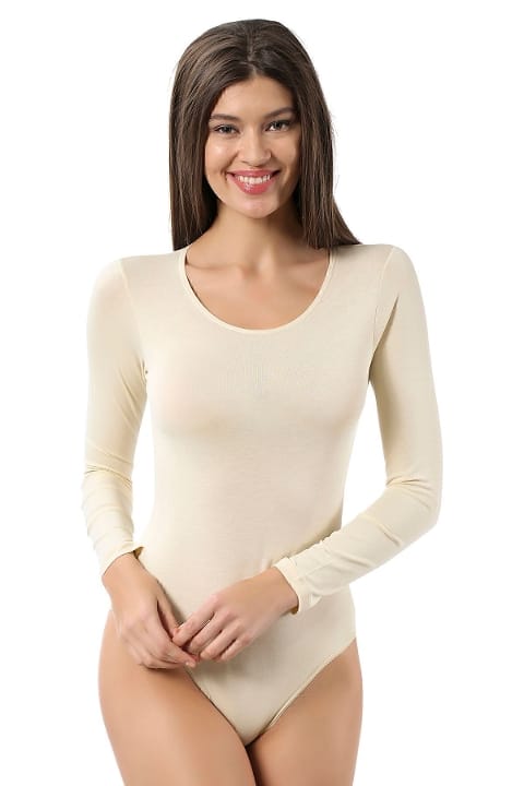Pamuklu Likralı Uzun Kollu Yuvarlak Yaka Body Özkan 0600 - Ten