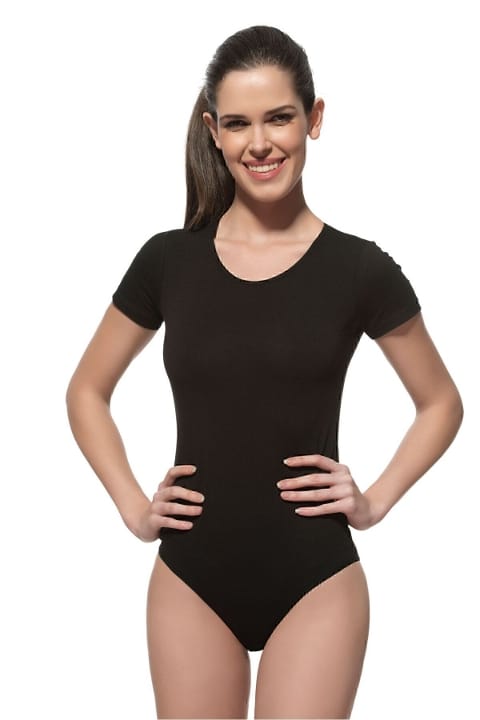 Pamuklu Esnek Kısa Kollu Body Beyaz Özkan 0601 - Siyah