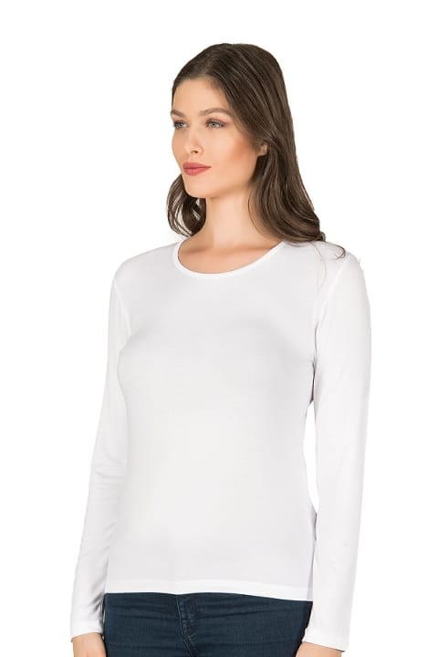 Yüksek pamuk oranlı Uzun Kollu Bluz Özkan 7124 - Beyaz