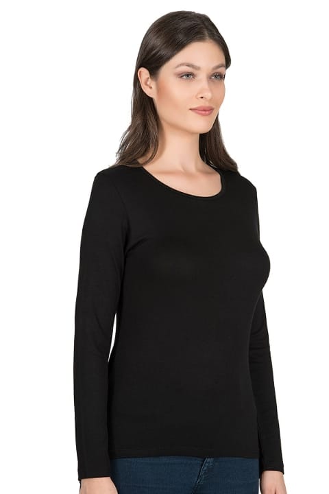 Yüksek pamuk oranlı Uzun Kollu Bluz Özkan 7124 - Siyah