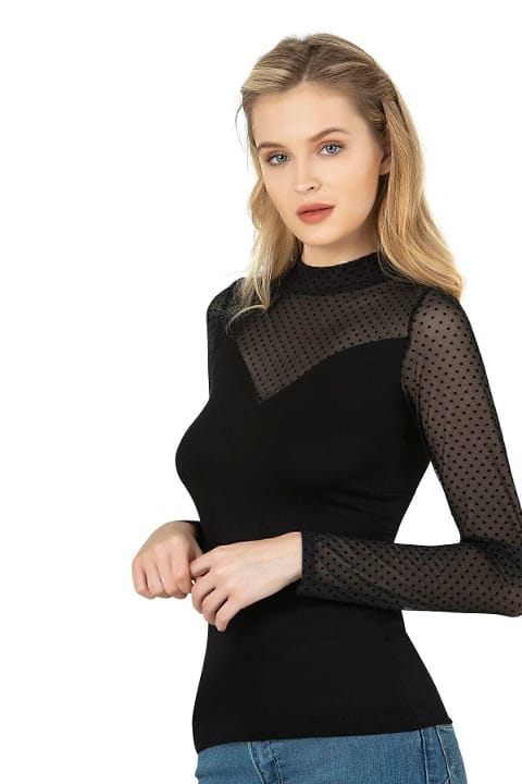 Esnek Yumuşak Uzun Kol Bluz Kadın Özkan 26824 - Siyah