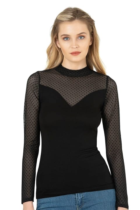 Esnek Yumuşak Uzun Kol Bluz Kadın Özkan 26824 - Siyah