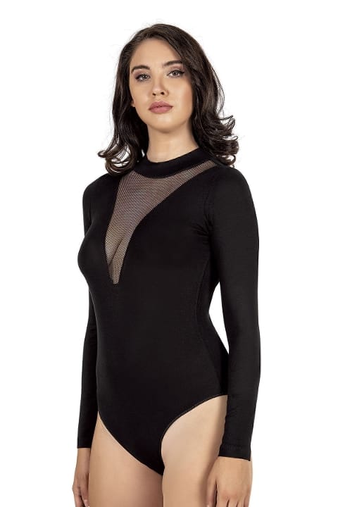 Yarım Balıkçı Uzun Kollu Body Viskon Özkan 25783 - Siyah