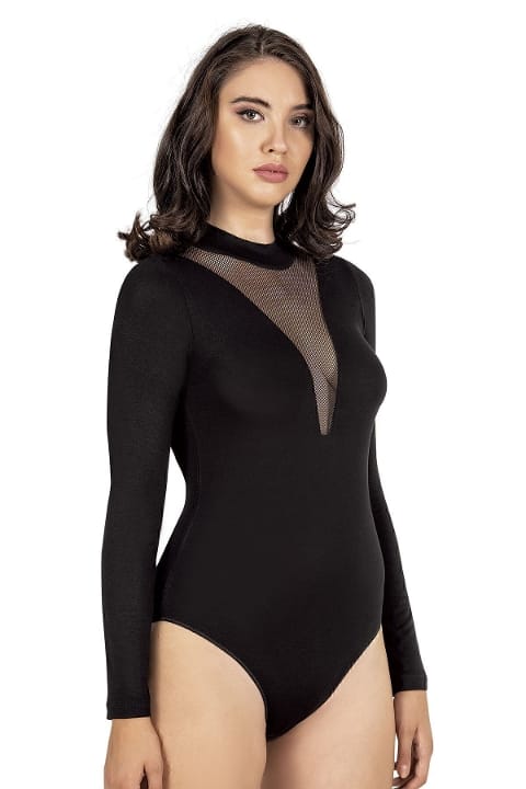 Yarım Balıkçı Uzun Kollu Body Viskon Özkan 25783 - Siyah