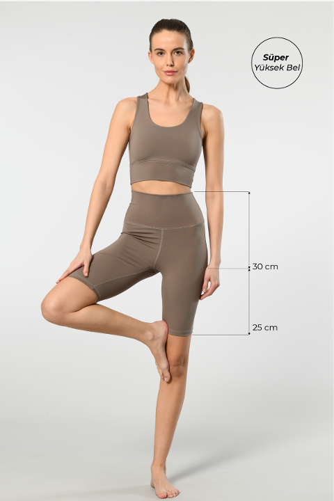 Yüksek Bel Esnek Kadın Bisikletçi Taytı Türen 3704 - Vizon